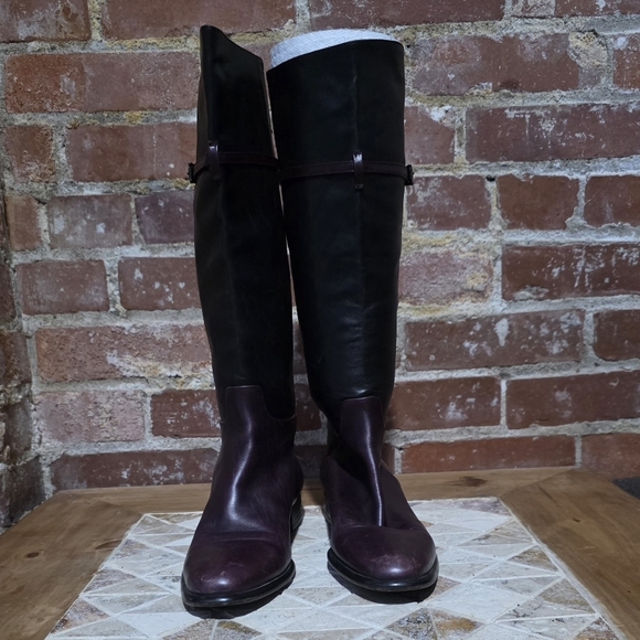Woman's Via Spiga Two-Tone Black and Plum Over-the-Knee Riding Boots